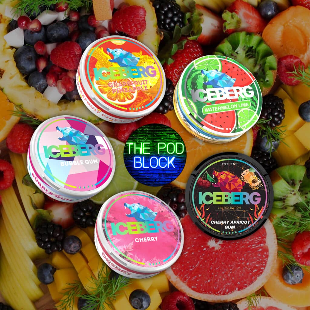 fruit ice 3.0 iceberg multipack nicotine pouches snus nicopods the pod block